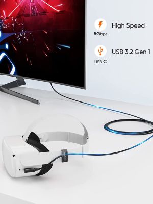 Câble fibre optique USB C 5 Mètres Compatible avec Oculus Quest 2