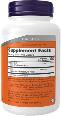 GABA (acide gamma-aminobutyrique) 500 mg + B-6, neurotransmetteur naturel*, 100 gélules